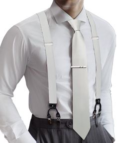 PRICES MAY VARY. HIGH-QUALITY SILK-Fabric soft and comfortable,content rich,1*Suspender +1*Tie+1*Pocket Square+ 2*Cufflinks+a free clip,different color for you to choice,an essential accessory for a man's wardrobe. SIZE-Suspender:1.4*59inches(3.5*150cm).BowTie:4.7*2.4inches(12*6cm),Adjustable according to neck-size:11-19inches(28cm-48cm),And its length is adjustable and could fit for the body shape of most customers. Special Clips Design: Y type suspender with 6 metal strong clips can help to ke Men’s Tie, Dapper White Adjustable Suit And Tie Accessories, Elegant Adjustable Silver Suit And Tie Accessories, Classic Adjustable Silver Suit And Tie Accessories, Adjustable Silver Suit And Tie Accessories For Black Tie, Silver Adjustable Accessories For Black Tie Suit, Classic Silver Adjustable Suit And Tie Accessories, Classic Wedding Belts And Suspenders With Bow Tie, White Shirt Suspenders Men