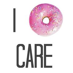 a pink donut with sprinkles on it that says i love care