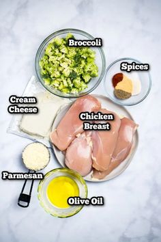 ingredients to make chicken broth laid out on a marble counter top with text overlay