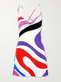 The psychedelic swirls of PUCCI's marbled 'Marmo' pattern have been a brand signature since 1968. This mini dress is made from smooth satin-jersey that falls fluidly over your frame in an effortless slip shape. Sewing Vibes, Dressy Blouses, Halterneck Mini Dress, Pucci Print, White Slip Dress, Lynx, Emilio Pucci, White Mini Dress, Satin Dresses