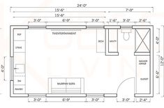 the floor plan for a small kitchen and living room, with measurements on each side