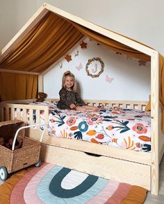 Diy Toddler Bed, House Beds For Kids, Toddler Floor Bed, Kids Shared Bedroom, Toddler Girl Room, Kids Bedroom Designs, Dekorasi Kamar Tidur, Kids Interior Room