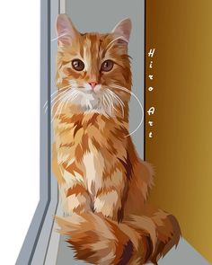 an orange and white cat sitting on top of a window sill next to a door