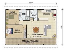 the floor plan for a two bedroom apartment with an attached kitchen and living room area