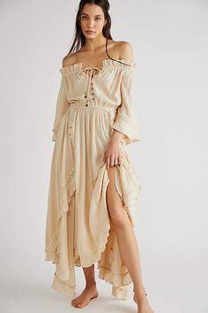 Beach Bliss Maxi Dress | Free People Boho Formal Dress, Flowy Beach Dress, Boho Style Inspiration, Gold Maxi Dress, Free People Maxi, Free People Beach, Maxi Slip Dress, Layered Skirt, Indie Fashion