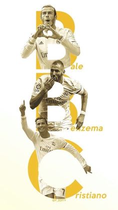 three soccer players in different positions with the number five behind them and the words b, c, e, d