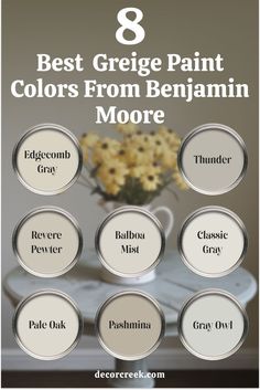 8 Best Greige Paint Color From Benjamin Moore Greige Benjamin Moore, Benjamin Moore Thunder, Best Greige Paint Color, Greige Paint Color, Best Greige Paint, Powder Room Paint Colors, Best Greige, Powder Room Paint, Balboa Mist