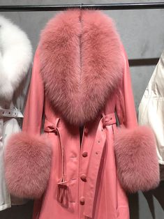 Color: Rose Pink Faux Fur Collar Material: Sheepskin Fully Lined Belt Included Lining: Polyester Single Breasted Sample Size: S Delicate dry clean Protect accessory before washing Our Style No. ZC_Faux Fur Genuine Leather Coat in Rose Pink Made-to-order (MTO) style Please allow additional 3-5 days for MTO order to be processed Pink Fur Coat, Cow Painting, Wool Blend Jacket, Pink Coat, Faux Fur Collar, Leather Blazer, Fur Collar, Fur Collars, Fox Fur