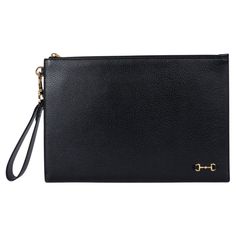 100% authentic Gucci 1955 Horsebit wristlet zip pouch in black pigskin featuring gold-tone hardware. The design comes with a zipper closure and is lined in black monogram canvas with two open pocket against the front and six credit card slots against the back. Brand new. Comes with dust bag. Measurements Height 21cm (8.2in) Width 30cm (11.7in) Depth 1cm (0.4in) Hardware Gold-Tone All our listings include only the listed item unless otherwise specified in the description above Bag Measurements, Pig Skin, Gucci Black, Zip Pouch, Pouch Bag, Monogram Canvas, Fashion Handbags, Gucci Bag, Card Slots