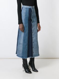 Diy Denim Skirt, Refashion Dress, Denim Long Skirt, Long Denim Dress, Ropa Upcycling, Diy Clothes Refashion, Patchwork Clothes, Denim Inspiration