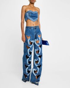 Heart Shaped Fashion, Pants With Cutouts, African Print Skirt Ankara Styles, Clothing Diys, Cutesy Clothes, Crop Top With Jeans, Cowboy Theme, Jean Crafts, High Fashion Outfits