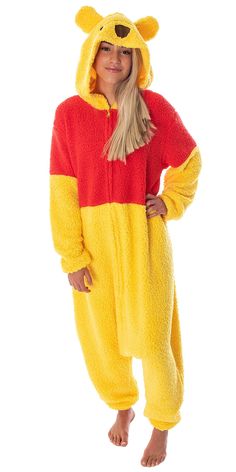 PRICES MAY VARY. THIS IS AN OFFICIALLY LICENSED DISNEY WINNIE THE POOH KIGURUMI UNION SUIT! - This Pooh Bear Kigurumi costume pajama outfit is designed and produced with Disney approval so you know it's authentic! look for the Disney tag at the neckline. DETAILED 3D POOH BEAR DESIGN - Do you love Winnie The Pooh? Now you can turn yourself into a giant plush stuffed animal version of him with this costume pajama outfit! It features a detailed, embroidered character face and 3D ear design on the h Preppy Halloween Costume One Person, Simple Halloween Costumes Couples, Winnie The Pooh Characters Costumes, Halloween Friend Costumes, Pooh Women Costume, Winnie The Pooh Adult Costume, Easy Simple Halloween Costumes, Winnie The Pooh Stuff, Teenager Halloween Costumes