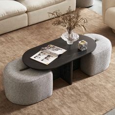 Hugg Nesting Rectangular Coffee Table | Castlery US Ottoman With Coffee Table, Nesting Coffee Tables Living Room, Coffee Table With Ottomans, Coffee Table With Ottoman, Ottoman With Table, Aesthetic Apartment Ideas, Downtown Condo, Office Space Decor, Nyc Office