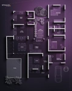 the floor plan for an apartment in purple