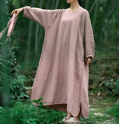 "【Fabric】  Linen 【Color】 Pink, Red, Linen Color 【Size】 Shoulder width is not limited Shoulder + Sleeve 60cm/ 23\" Bust 146cm/ 57\" Length 122cm/ 47 \" Hem 200cm/ 78\" Note: the effect of each monitor is different, there will inevitably be color difference, please pay attention to the buyer. Washing & Care instructions: -Hand wash or gently machine washable do not tumble dry -Gentle wash cycle (40oC) -If you feel like ironing (although should not be necessary) , do it with steam or while the dress is still slightly wet -Do not bleach If you like this dress, perhaps you will also like other dresses from our collection. Be sure to check our shop out before purchasing. Free shipping: Worldwide shipping, it takes about 20-25 business days to most of countries normally. Note: The actual product Oversized Solid Color V-neck Dress, Oversized Long Dresses In Solid Colors, Oversized Daywear Dresses With Pockets, Oversized Dresses With Pockets For Daywear, Relaxed Fit Long Sleeve Maxi Dress With Pockets, Relaxed Fit Maxi Dress With Pockets And Long Sleeves, Long Dresses With Pockets For Daywear, Oversized Dresses For Daywear, Oversized Long Sleeve Midi Dress With Pockets