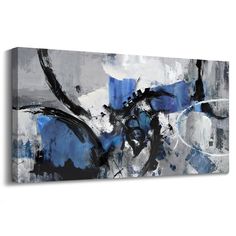 an abstract painting with blue and gray colors