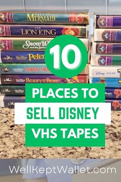 books stacked on top of each other with the title 10 places to sell disney vhs tapes