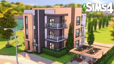 the sims 4 building is very large and has many balconies on it