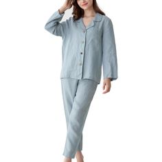 PRICES MAY VARY. 【Package Includes】This linen pajama set Includes a long-sleeved top and long pants. The size chart can be seen in the picture to choose the right size for you. 【Material】The Women Pajamas Set is made of 100% premium linen. This natural fabric is lightweight, durable, soft and skin-friendly, it can keep you relaxed while sleeping at night and enjoy superior comfort. 【Features】The perfect pajama set for snuggling up and relaxing whether you are lounging around the house or catchin Linen Pajama Set, Linen Pajamas, Lounge Outfit, Women Pajamas, Natural Fabric, Pajama Set Women, Pajamas Set, Shirt And Pants, Natural Fabrics