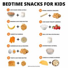 bedtime snacks for kids that include milk, crackers, cereals and fruit