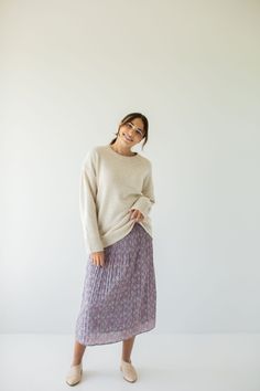 All your purple dreams will come true with the 'Destinee' midi skirt! Featuring a stunning pleated silhouette and a paisley print, this charming skirt is sure to add a touch of flair to any outfit. Pair with a cozy sweater and low ankle boots and a shoulder bag for a colorful yet subtle outfit for the colder weather! 100% Polyester Fully Lined Hand Wash Cold Hang or Lay Flat to Dry Do Not Bleach Cool Iron If Needed FINAL SALE: NOT ELIGIBLE FOR RETURN OR EXCHANGE Model Height 5'7" | Wearing Size Dreams Will Come True, Low Ankle Boots, Layered Tops, Cozy Sweater, Pleated Midi Skirt, Skirt Leggings, Blouse Dress, Cozy Sweaters, Tops For Leggings