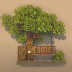 an image of a tree that is in the shape of a house with swings on it