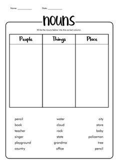 a worksheet with words that are in the middle of it, and an image of