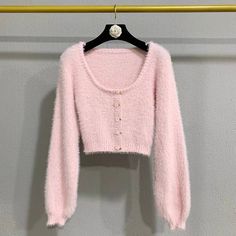 Soft Girl Sweet Fuzzy Cropped Pink Rose Decorated Sweater Kawaii Princess Knitted Cropped Cardigan, Flower Cardigan, Mori Girl Fashion, Cottagecore Fashion, Cardigan Women, Women Christmas, Girls Sweet, Sweater Vintage, Women Long Sleeve Tops