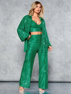 Elegant Green Sequined Set, Green Sequined Party Blouse, Green Long Sleeve Sequin Top, Fitted Green Sequined Blouse, Festive Green Sequined Tops, Green Christmas Outfit, Nola Bachelorette Party, Nola Bachelorette, Holiday Glam