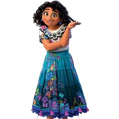 a cartoon character holding a baseball bat and wearing a blue dress with flowers on it