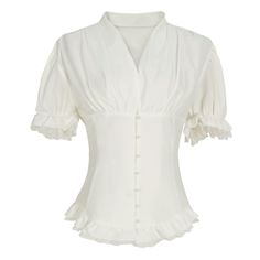 PRICES MAY VARY. VICTORIAN BLOUSE - This Victorian blouse top for women. The short puff sleeve button down blouse and tutu lace hem add a touch of elegance and victorian corset tops shirts show off your slimming vision. VERSATILE DESIGN -This Renaissance shirt. Vintage short sleeve, V-neck, button placket, back placket tie, ruffled cuff design. The button placket and tie design is easy to adjust . MATCHES - This Victorian peasant blouse.It is recommended to wear a victorian A-line skirt, jeans a Puff Sleeve White Shirt, Ruffle White Blouse, White Dress Shirt Short Sleeve, White Puff Sleeve Shirt, Pirate Blouse Women, Casual Victorian Outfits, Victorian Shirt Women, Steampunk Shirts Women, White Victorian Blouse For Summer