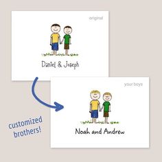 two greeting cards with the words customized brothers