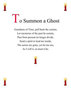 a poem written in red and black on white paper with the words to summon a ghost