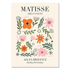 the book cover for matissee, with flowers and leaves in pink on white