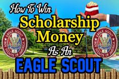 an eagle scout is holding up a red and white hat with the words, how to win scholarship money as an eagle scout