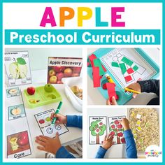 an apple preschool learning activity with pictures of apples and other activities to help them learn