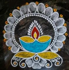 a drawing of a flower with a lit candle on the side of it in white and yellow colors