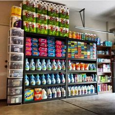 a store filled with lots of different types of detergents and cleaning wipes