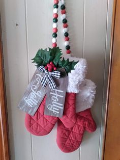 christmas stockings hanging on the front door