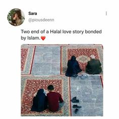 two people sitting on the ground in front of rugs