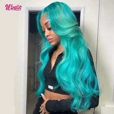 Remy Mint Green Colored Wig Human Hair Body Wave 13x4 Lace Front Wig For Black Woman Brazilian Vacay Hairstyles, Blueberry Hair, Wig Installs, Doll Hairstyles, Unicorn Hair Color, 4a Hair, 13x4 Lace Front Wig