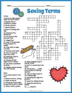 a crossword puzzle with sewing items on it