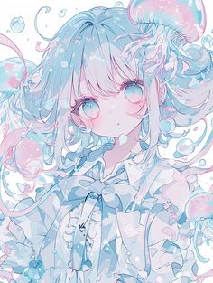 Cute Blue Wallpaper, Blue Anime, Dreamy Art, Cute Art Styles, Book Art Drawings, Sketchbook Art Inspiration, Cute Anime Pics