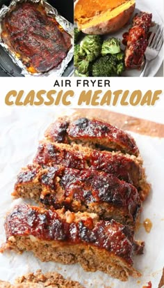 air fryer meatloaf recipe with broccoli and sweet potato casserole