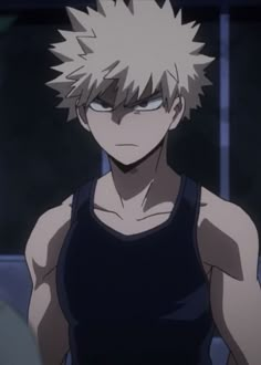 an anime character with white hair and black tank top standing in front of a window