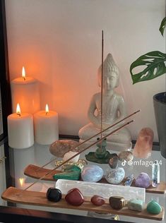 Crystals In Bedroom Aesthetic, Candles And Incense Aesthetic, Minimalist Spiritual Bedroom, Crystals And Incense Aesthetic, Candles And Incense, Clean Spiritual Aesthetic, Spiritual Aesthetic Bedroom, Zen Vibes Aesthetic, Burning Incense Aesthetic