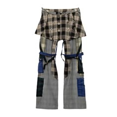 Patchwork plaid wide pants with straps to adjust, zipper on the front. It comes with a skirt with eyelets, you can wear it with or without it. You can wear this with the School Blazer and create a total look. Dry clean only Black School Pants, Pants With Straps, School Blazer, School Pants, Strap Pants, Denim Projects, Sister Outfits, Fashion Project, Total Look