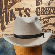 "Please be sure to read all shop info and the FAQ's before measuring your head and placing an order as we are not able to offer returns or exchanges on our custom-built hats. Our legendary upgraded styles are built on discontinued, vintage Beaver Brand hat bodies which we recently purchased. The unfinished hat bodies had been in a storage shed for several years. Lil Grizz will re-block/reshape it by hand using traditional non-mechanized techniques into this particular style. These hat bodies had Fitted Felt Hat For Rodeo, Fitted High Crown Felt Hat For Rodeo, Vintage Felt Hat For Ranch In Winter, Western Style Fitted Felt Hat, Fitted Felt Hat Bands For Winter, Felt Hat With Fitted Short Brim, Fitted Felt Hat For Kentucky Derby And Western Events, Custom Felt Hat With Curved Brim For Winter, Fitted Felt Hat For Kentucky Derby