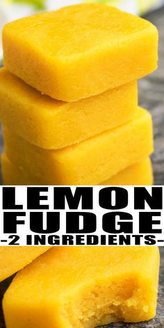 lemon fudge pops are stacked on top of each other with the words, lemon fudge