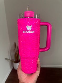 Authentic Stanley 40 oz stainless steel tumbler. l Decorated in highway quality glass rhinestones Blinged Cups, Pink Stanley, Sugar Nails, Fav Products, Rhinestone Cups, Stanley Cups, Cowgirl Accessories, Rhinestone Projects, Glitter Tumbler Cups